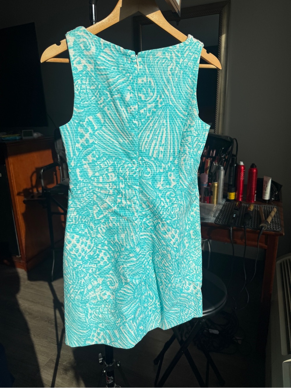Lilly Pulitzer Aqua Tropical Print Shift Dress with White Crochet Trim - Picture 2 of 6